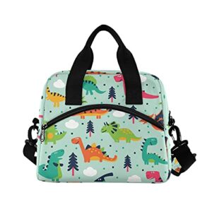 Cute Dinosaurs Cartoon Lunch Bag Insulated Reusable Tote Bag for Girls Boys Women Men Thermal Cooler Bag with Adjustable Strap for Work School