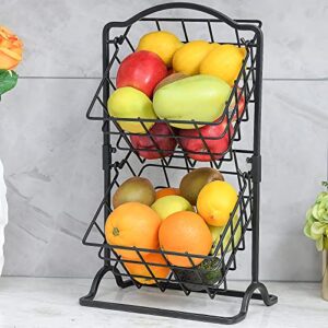 wetheny 2 tier fruit basket fruit bowl for kitchen counter,bread,fruit and vegetable holder storage basket,wire hanging basket stand for kitchen organizer