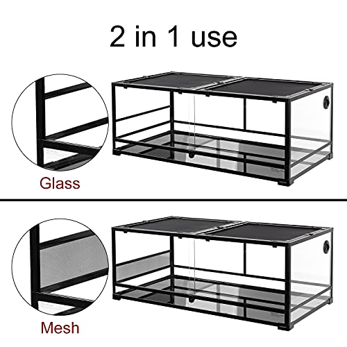 REPTI ZOO 85 Gallon Reptile Glass Terrarium, 48" x 24" x 18" Reptile Detachable Terrarium with Double Hinge Door & Screen Ventilation, 2 in 1 Large Reptile Terrarium