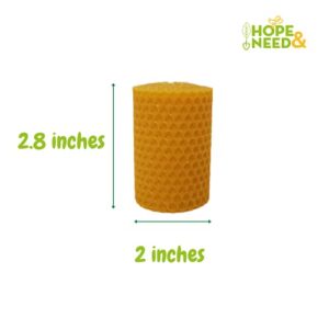 Hope&Need Beeswax Pillar Candles- 3 Pieces (2.8 inches x 2 inches) 0 Pure Bees Wax Candles for Home Decoration, Healthy and Natural Honeycomb, Hand-Rolled Beeswax Candle, No Chemicals, No Additives