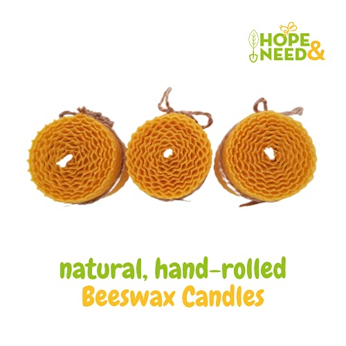 Hope&Need Beeswax Pillar Candles- 3 Pieces (2.8 inches x 2 inches) 0 Pure Bees Wax Candles for Home Decoration, Healthy and Natural Honeycomb, Hand-Rolled Beeswax Candle, No Chemicals, No Additives