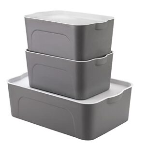 peohud set of 3 lidded storage bins, stackable storage containers for organizing, plastic organizer box for home rv classroom office