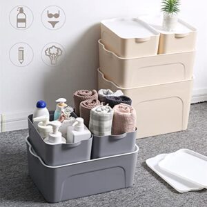 Peohud Set of 3 Lidded Storage Bins, Stackable Storage Containers for Organizing, Plastic Organizer Box for Home RV Classroom Office