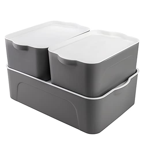 Peohud Set of 3 Lidded Storage Bins, Stackable Storage Containers for Organizing, Plastic Organizer Box for Home RV Classroom Office