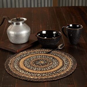 vhc brands espresso trivet hot pad for pots pans, brown black tan, jute blend, round circle, 15 inches