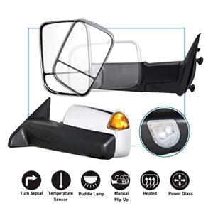 JZSUPER Towing Mirrors fit for 2009-2018 Dodge Ram 1500, Ram 2500, Ram 3500 Pickup Truck with Power Heated LED Puddle Lamp Turn Signal Lights Temperature Sensor Chrome Cap