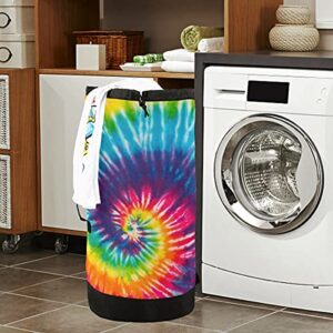 Tie Dye Rainbow Laundry Bag Travel Laundry Backpack with Adjustable Strap Washable Heavy Duty Large Clothes Shoulder Bag for College Dorm
