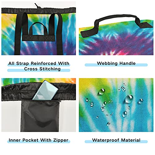 Tie Dye Rainbow Laundry Bag Travel Laundry Backpack with Adjustable Strap Washable Heavy Duty Large Clothes Shoulder Bag for College Dorm