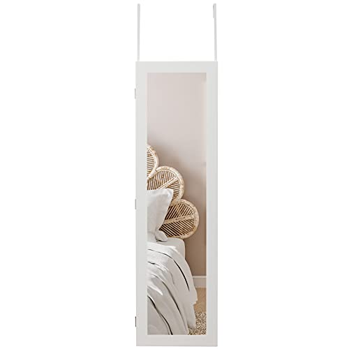 PARANTA Jewelry Armoire with Body Mirror Cabinet Jewelry Earring Storage Organizer Mirror Cabidor Behind Wall Door Storage Mounted Bedroom White 43.31" H x 12.40" W x 3.43" D