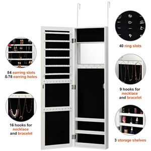 PARANTA Jewelry Armoire with Body Mirror Cabinet Jewelry Earring Storage Organizer Mirror Cabidor Behind Wall Door Storage Mounted Bedroom White 43.31" H x 12.40" W x 3.43" D