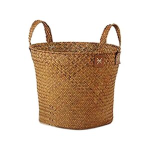 uxzdx natural straw basket trash basket, handmade, practical storage basket with handle