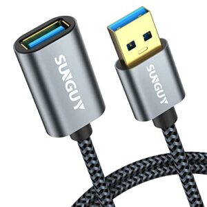 sunguy 5gbps usb 3.0 extension cable 1.5ft, usb a male to female extension cord, usb extender high data transfer braided compatible for hard drive, flash drive, keyboard, mouse, printer, camera, xbox