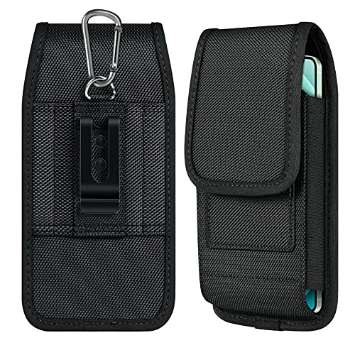 COANJIUO Cell Phone Holster for iPhone 11 12 13 14 Pro Max XR Samsung Galaxy S21 S20 FE S22 Plus Ultra S9+ A13 A53 A12 Moto Nylon Belt Clip Card Holder RFID Blocking Pouch Case, Black