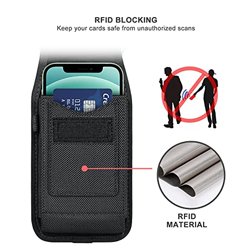 COANJIUO Cell Phone Holster for iPhone 11 12 13 14 Pro Max XR Samsung Galaxy S21 S20 FE S22 Plus Ultra S9+ A13 A53 A12 Moto Nylon Belt Clip Card Holder RFID Blocking Pouch Case, Black