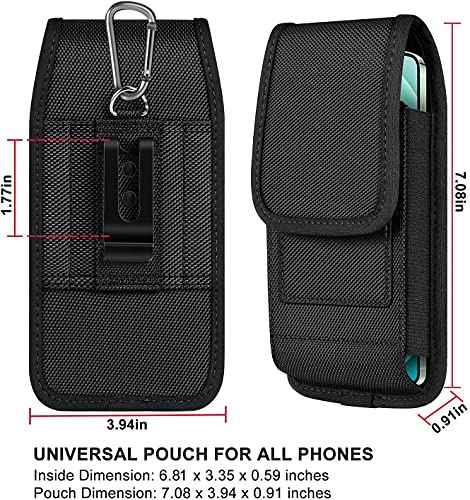 COANJIUO Cell Phone Holster for iPhone 11 12 13 14 Pro Max XR Samsung Galaxy S21 S20 FE S22 Plus Ultra S9+ A13 A53 A12 Moto Nylon Belt Clip Card Holder RFID Blocking Pouch Case, Black