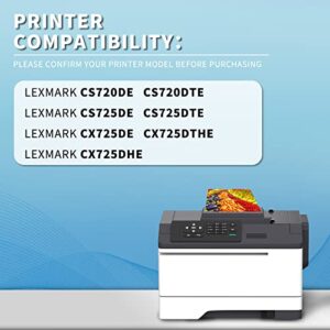 FOXINK Compatible with Lexmark CS720 CS720de CS720dte CS725 CS725de CS725dte CX725 CX725de CX725dte Toner Cartridge 3,000 Pages 74C10K0 74C10C0 74C10M0 74C10Y0 (4 Pack)