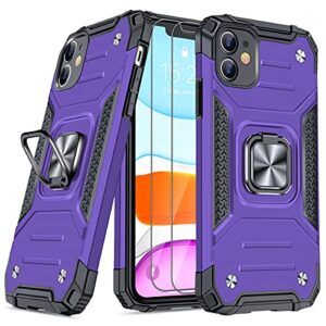 jame designed for iphone 11 case with screen protector 2pcs, military-grade drop protection, protective phone cases, with ring kickstand shockproof bumper case for iphone 11 6.1 inch purple