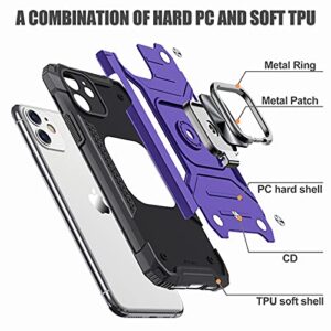 JAME Designed for iPhone 11 Case with Screen Protector 2PCS, Military-Grade Drop Protection, Protective Phone Cases, with Ring Kickstand Shockproof Bumper Case for iPhone 11 6.1 Inch Purple