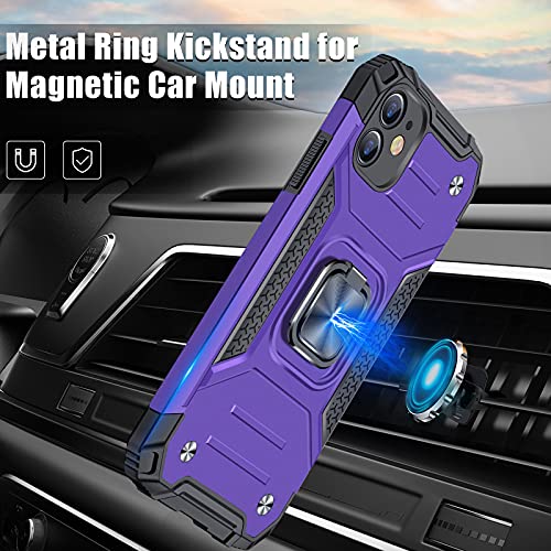 JAME Designed for iPhone 11 Case with Screen Protector 2PCS, Military-Grade Drop Protection, Protective Phone Cases, with Ring Kickstand Shockproof Bumper Case for iPhone 11 6.1 Inch Purple
