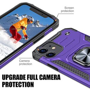 JAME Designed for iPhone 11 Case with Screen Protector 2PCS, Military-Grade Drop Protection, Protective Phone Cases, with Ring Kickstand Shockproof Bumper Case for iPhone 11 6.1 Inch Purple