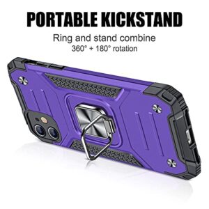 JAME Designed for iPhone 11 Case with Screen Protector 2PCS, Military-Grade Drop Protection, Protective Phone Cases, with Ring Kickstand Shockproof Bumper Case for iPhone 11 6.1 Inch Purple