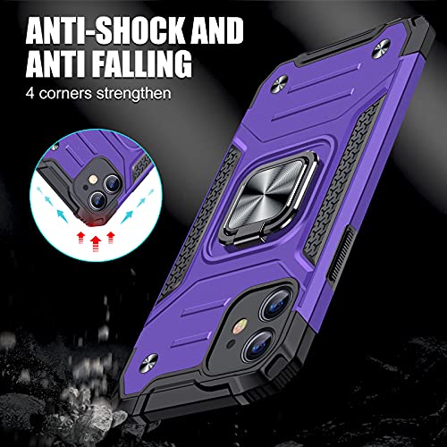 JAME Designed for iPhone 11 Case with Screen Protector 2PCS, Military-Grade Drop Protection, Protective Phone Cases, with Ring Kickstand Shockproof Bumper Case for iPhone 11 6.1 Inch Purple
