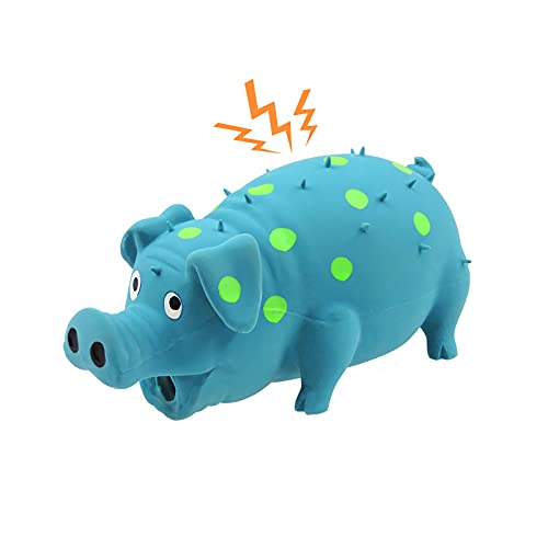 Andiker Dog Squeaky Toy, Dots Latex Dog Chew Toys with a Oinks Sound Squeaker Grunting Pig Dog Toy Durable Self Play 8" Dog Squeeze Toy for Dental Biting Chasing to Kill Boring Time (Blue)