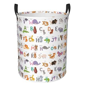 foruidea large laundry basket zoo alphabet with cartoon animals laundry hamper collapsible oxford fabric with handle dirty clothes storage washing bag portable tote bag 22.7 inch