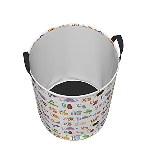 Foruidea Large Laundry Basket Zoo Alphabet With Cartoon Animals Laundry Hamper Collapsible Oxford Fabric With Handle Dirty Clothes Storage Washing Bag Portable Tote Bag 22.7 Inch