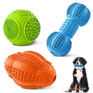 lukito dog chew toys 3 pack, dog toys for aggressive chewers large breed, multifunctional teeth cleaning and gum massage, tough dog toys with natural rubber for large and medium dog