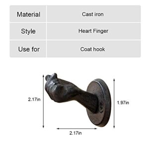 Pearlead Wall Mounted Cast Iron Coat Hook with Mounting Hardware Heart Finger Hook Single Wall Hook Rack Clothes Hanger Organizer for Home, Office, Hotel Decoration (Heart Finger)