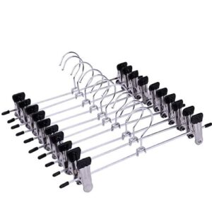 10 heavy-duty trouser hangers with clips, adjustable metal trouser hangers, skirt hangers with clips, space-saving jeans hangers