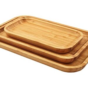 Bamboo Serving Platter Tray Cheese Charcuterie Decorative Bathroom Kitchen Dish Eco-Friendly Wood (Mini Small Medium, Natural Bamboo)