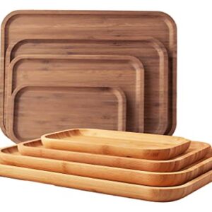 Bamboo Serving Platter Tray Cheese Charcuterie Decorative Bathroom Kitchen Dish Eco-Friendly Wood (Mini Small Medium, Natural Bamboo)