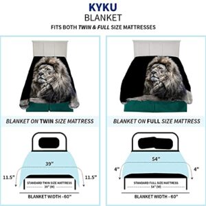 KYKU Lion Blankets for Adults Animal Throw Blanket for Kids Face Black Fleece Home Decorative Living Room Sofa Hug Nap Travel Car Soft Warm Cozy 3D Printed Design Gifts (Black, 60" × 80")