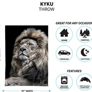 KYKU Lion Blankets for Adults Animal Throw Blanket for Kids Face Black Fleece Home Decorative Living Room Sofa Hug Nap Travel Car Soft Warm Cozy 3D Printed Design Gifts (Black, 60" × 80")