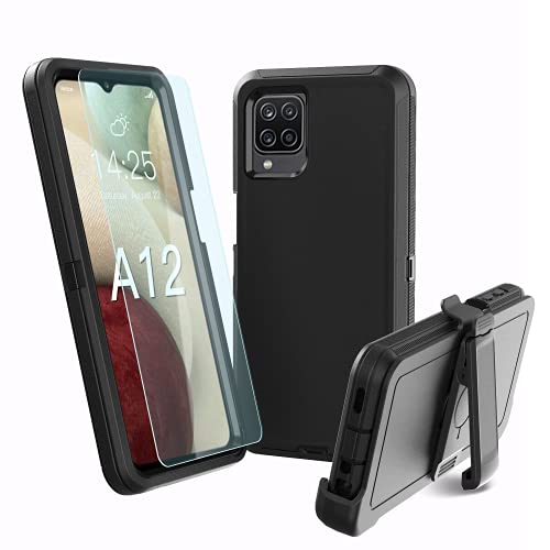 Galaxy A12 case,Samsung A12 case,A12 Heavy Duty case,[Military Grade Protective ][Shockproof] [Dropproof] [Dust-Proof], Compatible with Samsung Galaxy A12 (Black)