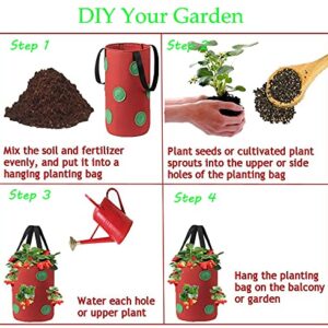 Grow Bags 3 Gallon for Strawberry Vegetables 12 Planting Holes, Sturdy Hanging Handle Thickened Breathable Felt Cloth, Plant Grow Bag for Carrot Onion Tomato Potato Roses