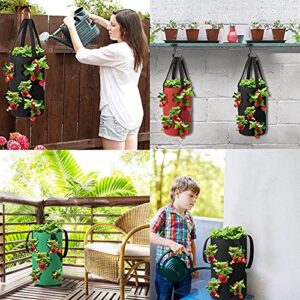 Grow Bags 3 Gallon for Strawberry Vegetables 12 Planting Holes, Sturdy Hanging Handle Thickened Breathable Felt Cloth, Plant Grow Bag for Carrot Onion Tomato Potato Roses