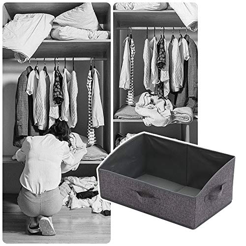 TENABORT 6 Pack Trapezoid Large Foldable Closet Storage Bins with Handle, Fabric Storage Organizer Cube Colth Containers Linen Box Shelf Baskets for Clothes Clothing Shelves Wardrobe