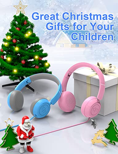 New bee Kids Headphones for School with Microphone HD Stereo Safe Volume Limited 85dB/94dB Foldable Lightweight On-Ear Headphone for Boys/PC/Mac/Android/Kindle/Tablet/Pad (Blue)