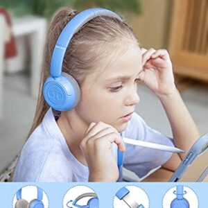 New bee Kids Headphones for School with Microphone HD Stereo Safe Volume Limited 85dB/94dB Foldable Lightweight On-Ear Headphone for Boys/PC/Mac/Android/Kindle/Tablet/Pad (Blue)