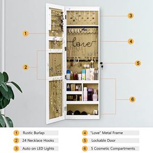 SZQINJI Jewelry Armoire Cabinet with Full-Length Mirror, Large Storage Jewelry Organizer, Wall/Door Mounted, Lockable, Pure White