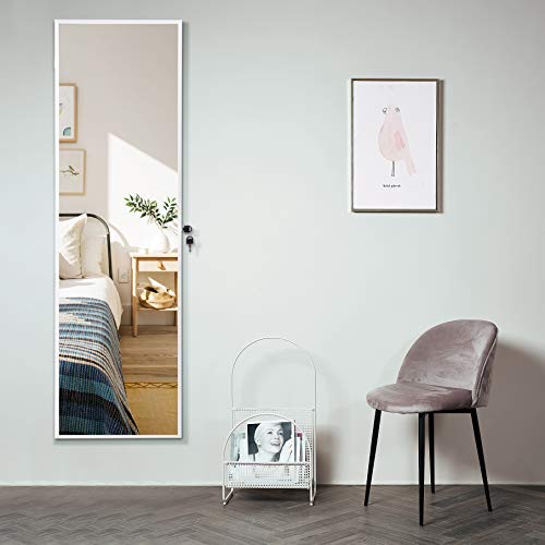 SZQINJI Jewelry Armoire Cabinet with Full-Length Mirror, Large Storage Jewelry Organizer, Wall/Door Mounted, Lockable, Pure White