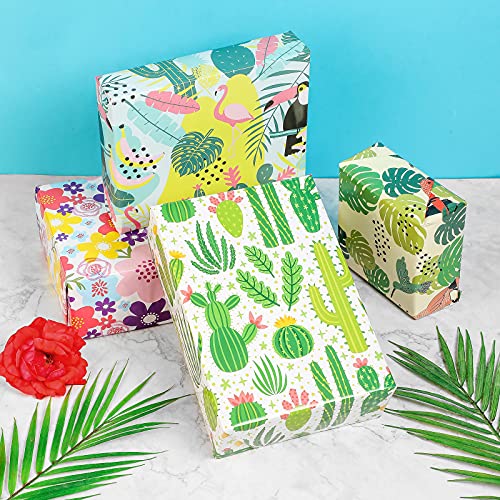 BULKYTREE Gift Wrapping Paper - Folded Flat, 12 Sheets Cactus, Flowers, Birds Design for Birthday, Wedding, Baby Showers and Holiday - 20 x 29 Inch Per Sheet