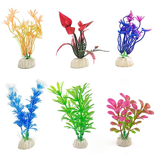 6 Pcs Fish Tank Decorations,Artificial Aquarium Plants,Used for Household or Office Aquarium Simulation Plastic Hydroponic Plants