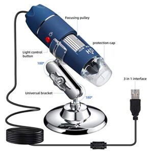 Bysameyee HD 2MP USB Microscope, 40X to 1000X Magnification Digital Microscope Camera Inspection Endoscope with Upgraded Metal Stand, Compatible with Windows 7 8 10, Mac, Linux, OTG Android Phones