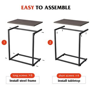 WLIVE Side Table, Wide C Shaped End Table for Sofa Couch and Bed, Laptop Table, Work from Home, 26 Inch Tall, Gray and Black