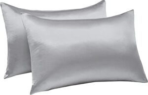 molier. lu satin pillowcase set of 2 bed pillowcases with envelope closure slip pillowcase cover for hair and skin cooling pillowcase (20x30 inches) queen deep grey