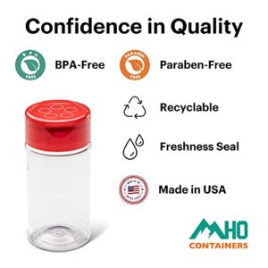 MHO Containers | 3.5oz Plastic Spice Jars with Lids and Foil Liners | Made in USA — Pack of 10 (Red)